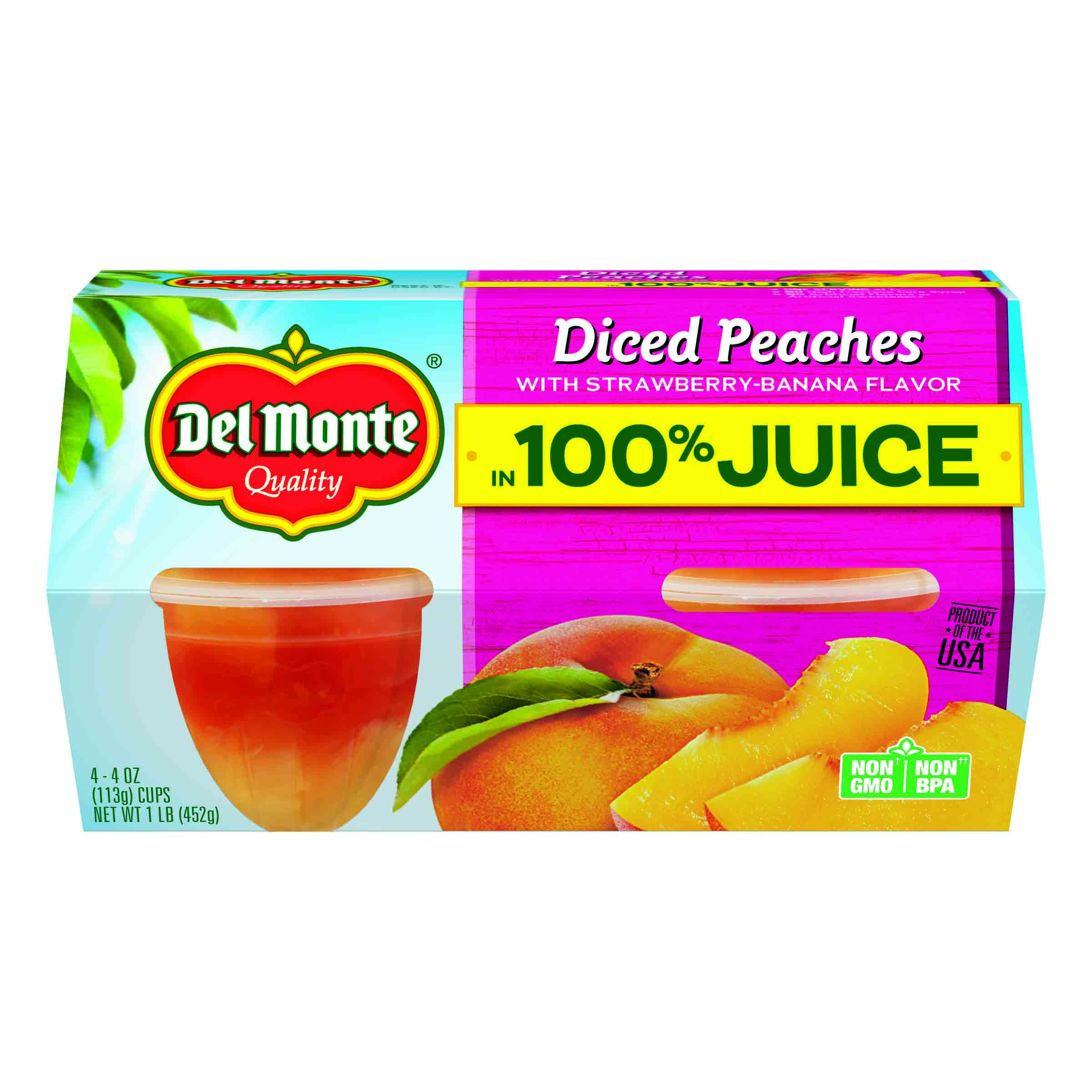 Strawberry-Banana Flavor Diced Peaches in 100% Juice Fruit Cup